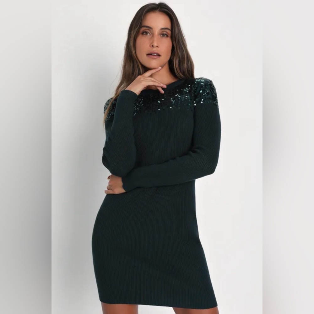 Lulu's Black Long Sleeve Sequin Dress